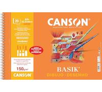 Canson Cuaderno espiral Dibujo Basik – Papel blanco grano fino 150gsm 32,5x46 cm 20 hojas Recuadrado