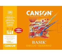 Canson Dibujo Basik, Papel de dibujo blanco, Grano fino, Cajetín, 130gsm, Hoja, A4-21x29,7cm, Blanco natural, 250 Hojas