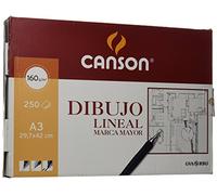 Canson Dibujo Lineal, Papel de dibujo blanco, Suave, 160gsm, Hoja, A3-29,7x42cm, Blanco, 250 Hojas