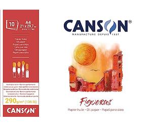 Canson Figueras, Papel óleo, Grano imitación lino, 290gsm, Bloc encolado por lado corto, A4-21x29,7cm, Blanco, 10 hojas