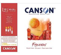 CANSON Figueras, Papel óleo, Grano imitación lino, 290gsm, Bloc encolado por lado largo, 40x50cm, Blanco, 10 hojas