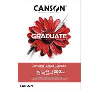 Canson Graduate Acrylic, Papel para acrílico, No tejido, 300gsm, Bloc encolado lado corto, A3 (29,7x42cm), Blanco, 20 hojas