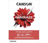 Canson Graduate Acrylic, Papel para acrílico, No tejido, 300gsm, Bloc encolado lado corto, A4 (21x29,7cm), Blanco, 20 hojas
