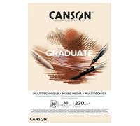 Canson Graduate, Papel Mixed Media, Doble cara: Granulada y lisa, 220g, Encolados por el lado corto, A5-14,8x21cm, Natural, 30 Hojas