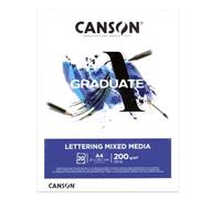 Canson Graduate, Papel Lettering Mixed Media, Grano Suave, 200gsm, 123lb, Bloc Encolado Lado Corto, A4-21x29,7cm, Blanco Natural, 20hojas
