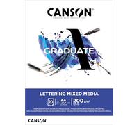 Canson Graduate, Papel Lettering Mixed Media, Grano Suave, 200gsm, 123lb, Bloc Encolado Lado Corto, A4-21x29,7cm, Blanco Natural, 20hojas