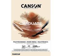 Canson Graduate, Papel Mixed Media, Doble cara: Granulada y lisa, 220g, Encolados por el lado corto, A3-29,7x42cm, Natural, 30 Hojas