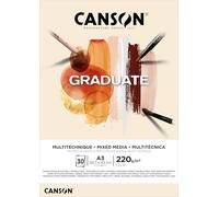 Canson Graduate, Papel Mixed Media, Doble cara: Granulada y lisa, 220g, Encolados por el lado corto, A3-29,7x42cm, Natural, 30 Hojas