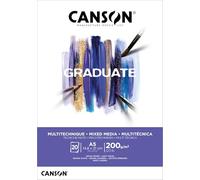 Canson Graduate, Papel Mixed Media, Grando ligero, 200g, Encolados por el lado corto, A5-14,8x21cm, Blanco brillante, 20 Hojas