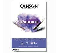 Canson Graduate, Papel Mixed Media, Grando ligero, 200g, Encolados por el lado corto, A5-14,8x21cm, Blanco brillante, 20 Hojas