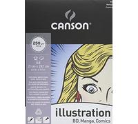 Canson, Illustration, Suave, 250g, Encolados por el lado corto, A4-21x29,7cm, Extra Blanco, 12 Hojas