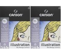 Canson, Illustration, Suave, 250g, Encolados por el lado corto, A4-21x29,7cm, Extra Blanco, 12 Hojas (Paquete de 2)