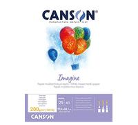 Canson Imagine, Papel Mixed Media, Grando ligero, 200g, Encolados por el lado corto, A1-59,4x84,1cm, Blanco natural, 25 Hojas