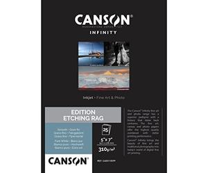 Canson Infinity Edition Etching Rag, Digital Art Reproduction, Suave, 310g, Hoja, 12,7x17,8cm, Blanco puro, 25 Hojas
