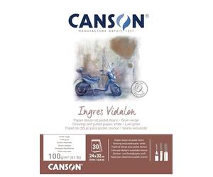 Canson Ingres Vidalon - Bloc encolado, 33% verjuradot, 24 x 32, 30 hojas, 100g, color blanco