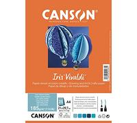 Canson Iris Vivaldi, Papel de dibujo de color, Suave, 185gsm, A4-21x29,7cm, 5 colores surtidos, 25 Hojas