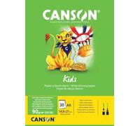 Canson Kids, Papel de dibujo blanco, Grando ligero, 90g, Encolados por el lado corto, A5-14,8x21cm, Blanco, 30 Hojas