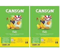 Canson Kids, Papel de dibujo blanco, Grando ligero, 90gsm, Encolados por el lado corto, A3-29,7x42cm, Blanco, 30 Hojas (Paquete de 2)