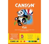 Canson Kids, Papel de dibujo de color, Suave, 185g, Encolados por el lado corto, 24x32cm, 10 colores surtidos, 10 Hojas