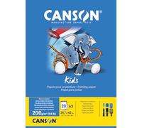 Canson Kids, Papel para pintar, Grando ligero, 200g, Encolados por el lado corto, A3-29,7x42cm, Blanco, 20 Hojas