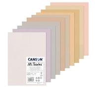 CANSON Mi-Teintes, Papel de dibujo de color, Doble cara: Grano atenuado y grano fino, 160 gsm, Hoja, A4-21 x 29,7 cm, 10 colores pastel, 10 Hojas