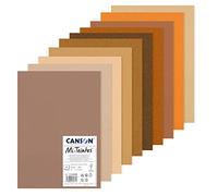 Canson Mi-Teintes, Papel de dibujo de color, Doble cara: Grano atenuado y grano fino , 160gsm, A3-29,7x42cm, 10 tonos marrones, 10 Hojas