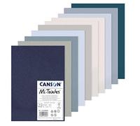 Canson Mi-Teintes, Papel de dibujo de color, Doble cara: Grano atenuado y grano fino, 160gsm, A4-21x29,7cm, 10 tonos fríos, 10 Hojas