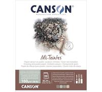 Canson Mi-Teintes, Papel de dibujo de color, doble cara: grano panal y grano fino, 160 g/m², bloc encolado por el lado corto, 32x41 cm, 4 colores jaspeados, 20 hojas
