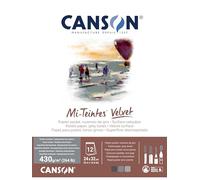 CANSON Mi-Teintes Velvet, Papel para Pastel, Superficie aterciopelada, 430gsm, Bloc Encolado por el Lado corto, 24x32cm, 3 tonos grises, 12 hojas