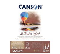 CANSON Mi-Teintes Velvet, Papel para Pastel, Superficie aterciopelada, 430gsm, Bloc Encolado por el Lado corto, 24x32cm, 3 tonos marrones, 12 hojas