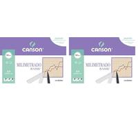 Canson Milimetrado Basik, Papel milimetrado, Suave, 100gsm, Minipack, A4-21x29,7cm, Papel blanco con estampado buff, 12 Hojas (Paquete de 2)