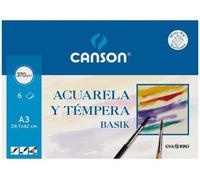 Papel acuarela basik canson din a3 370 gr pack de 6 hojas