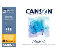 Canson Montval, Papel de acuarela, Prensado en frío, 300g, Block pegado a 4 lados, 24x32cm, Blanco, 12 Hojas