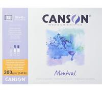 Canson Montval, Papel de acuarela, Prensado en frío, 300g, Block pegado a 4 lados, 30x40cm, Blanco, 12 Hojas