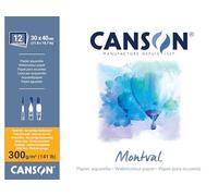 Canson Papel de acuarela prensado en frío 300 g – Block pegado 4 lados 30x40 cm blanco 12 hojas
