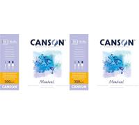 Canson Montval, Papel de acuarela, Prensado en frío, 300g, Encolados por el lado corto, 18x25cm, Blanco, 12 Hojas (Paquete de 2)