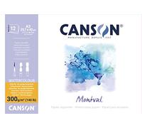 Canson Montval, Papel de acuarela, Prensado en frío, 300g, Encolados por el lado corto, A3-29,7x42cm, Blanco, 12 Hojas