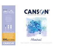 Canson Montval, Papel de acuarela, Prensado en frío, 300g, Encolados por el lado largo, A3-29,7x42cm, Blanco, 100 hojas