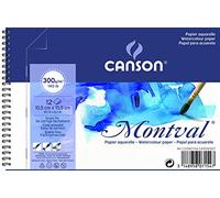 Canson Montval, Papel de acuarela, Prensado en frío, 300gsm, Espiralados sobre el lado corto, 10,5x15,5cm, Blanco, 12 Hojas