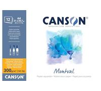 Canson Montval, Papel para Acuarela, Grano Fino, 300g, Hoja, A4-21x29,7cm, Blanco Natural