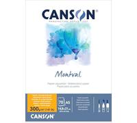 Canson Montval, Papel para acuarela, Grano fino, 300gsm, Bloc encolado lado corto, A5 (14,8x21cm), Blanco, 70 hojas