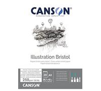 Canson, Papel Bristol, Extra Suave, 250g, Encolados por el lado corto, A3-29,7x42cm, Extra Blanco, 20 Hojas