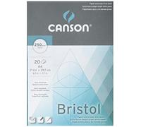 Canson, Papel Bristol, Extra Suave, 250g, Encolados por el lado corto, A4-21x29,7cm, Extra Blanco, 20 Hojas
