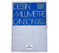 Canson Papel milimetrado, Suave, 90gsm, Encolados por el lado corto, A3-29,7x42cm, Papel blanco con impresión azul, 50 Hojas