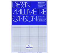 CANSON, Papel milimetrado, Suave, 90gsm, Encolados por el lado corto, A4-21x29,7cm, Papel blanco con impresión azul, 50 Hojas