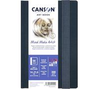 Canson Professional Book. Papel multitécnicas. Grano fino. 300gsm. 184lb. Cuaderno cosido. Tapa dura. 14x21.6cm. Blanco. 28 hojas