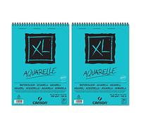 Canson XL Aquarelle Cuaderno de papel para dibujo, con espiral superior, 30 hojas, grano fino, 300 g, A4, color blanco - Lote de 2
