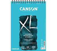 Canson XL, Papel de acuarela, Prensado en frío, 300g, Espiralados sobre el lado corto, A4-21x29,7cm, Blanco, 30 Hojas