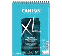 Canson XL, Papel de acuarela, Prensado en frío, 300g, Espiralados sobre el lado corto, A5-14,8x21cm, Blanco, 20 Hojas (Paquete de 6)