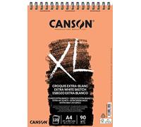 Canson XL, Papel de bocetos extra blanco, Grano fino, 90g, Espiralados sobre el lado corto, A4-21x29,7cm, Extra Blanco, 120 hojas